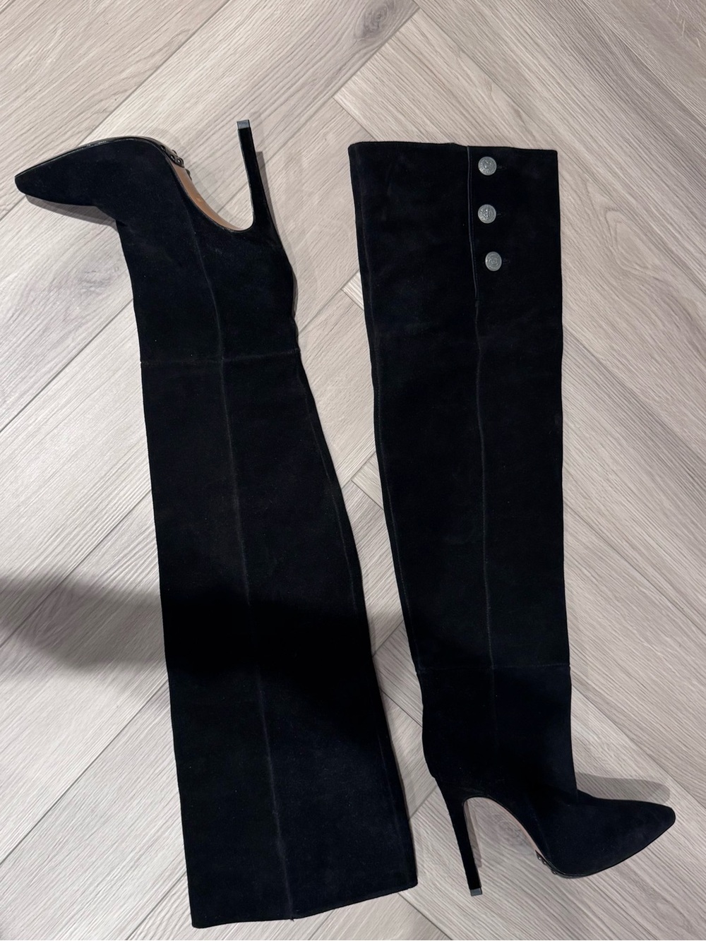 Balmain Black Over-the-Knee Suede Stiletto Boots